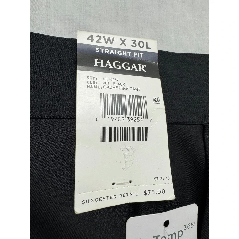 Haggar Mens 365 Modern Flex Pant Black Straight‎ Fit 42W X 30L Gabardine